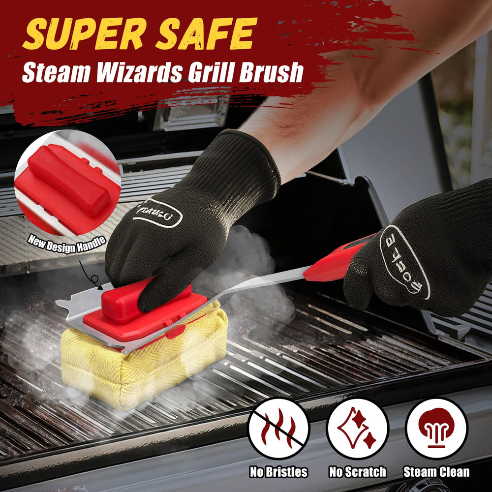 SUPOWER brush cleaning a stainless-steel grate removing charred food safely