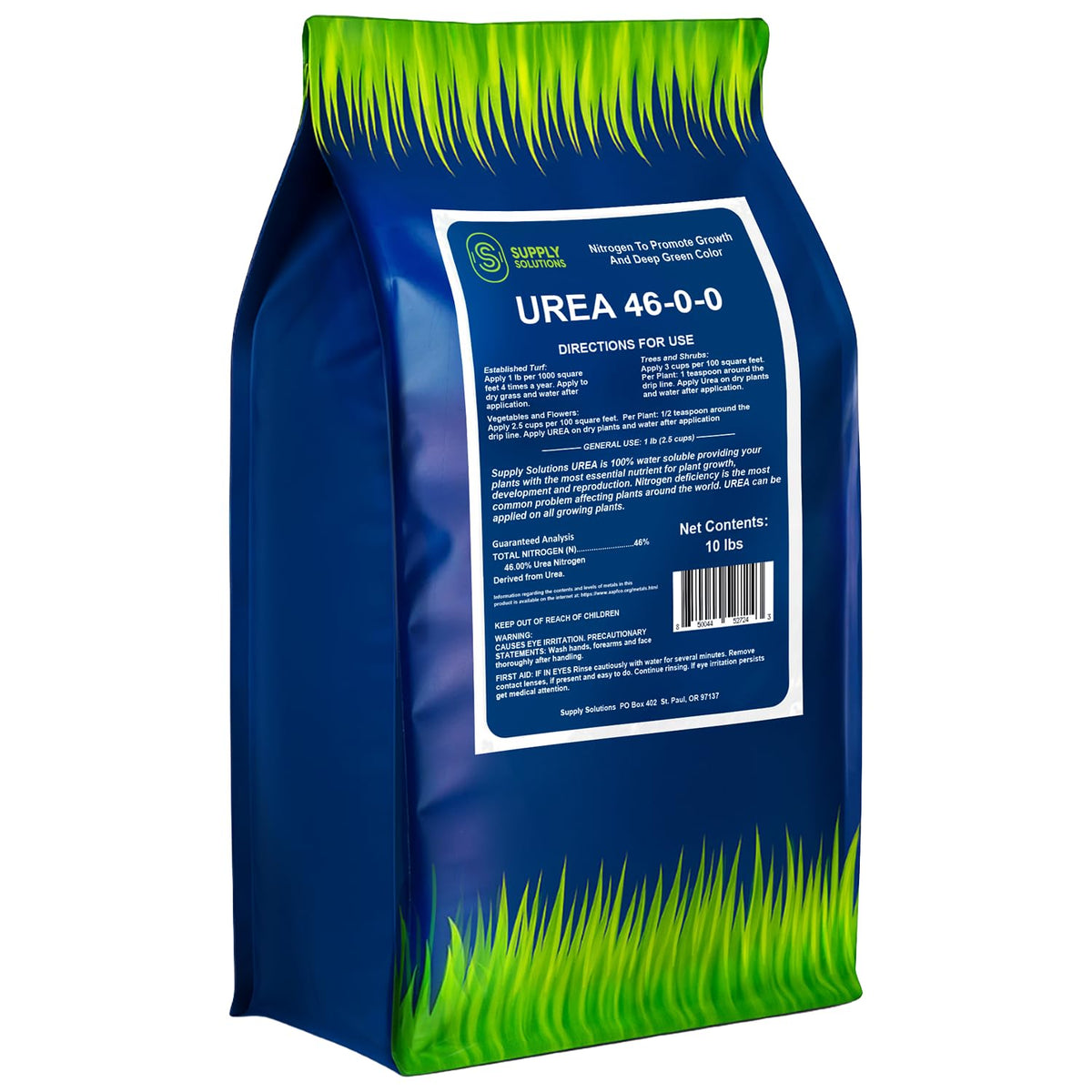 Supply Solutions front packaging showing 10 lb bag and clear product ID benefits