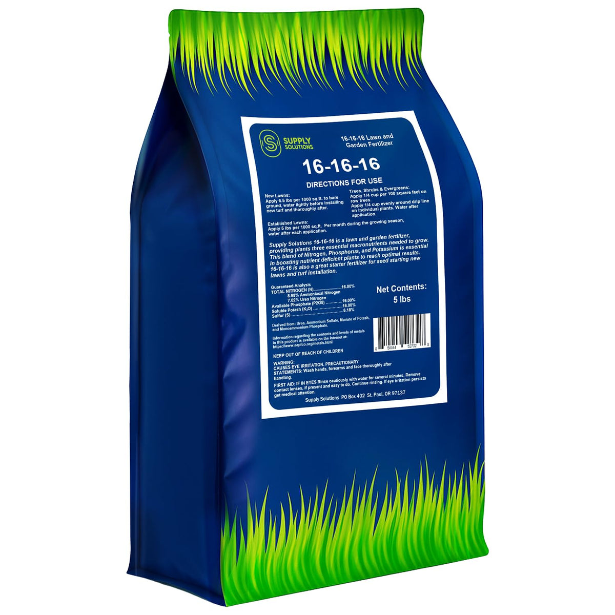 Supply Solutions front packaging showing 5 lb bag and grass design for easy identification