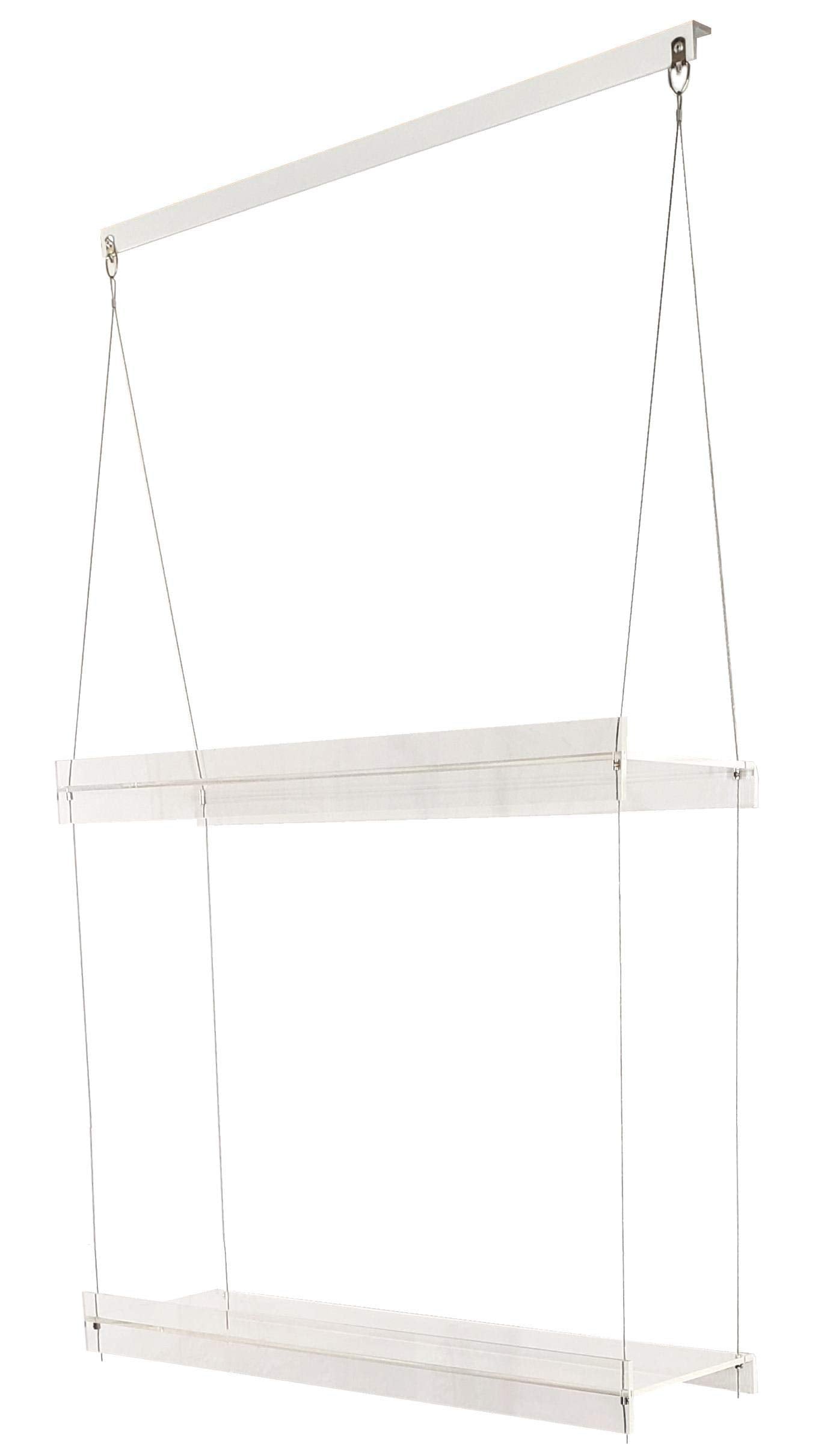 SUPREMETECH front view of hanging acrylic shelves showing clear display and bright light