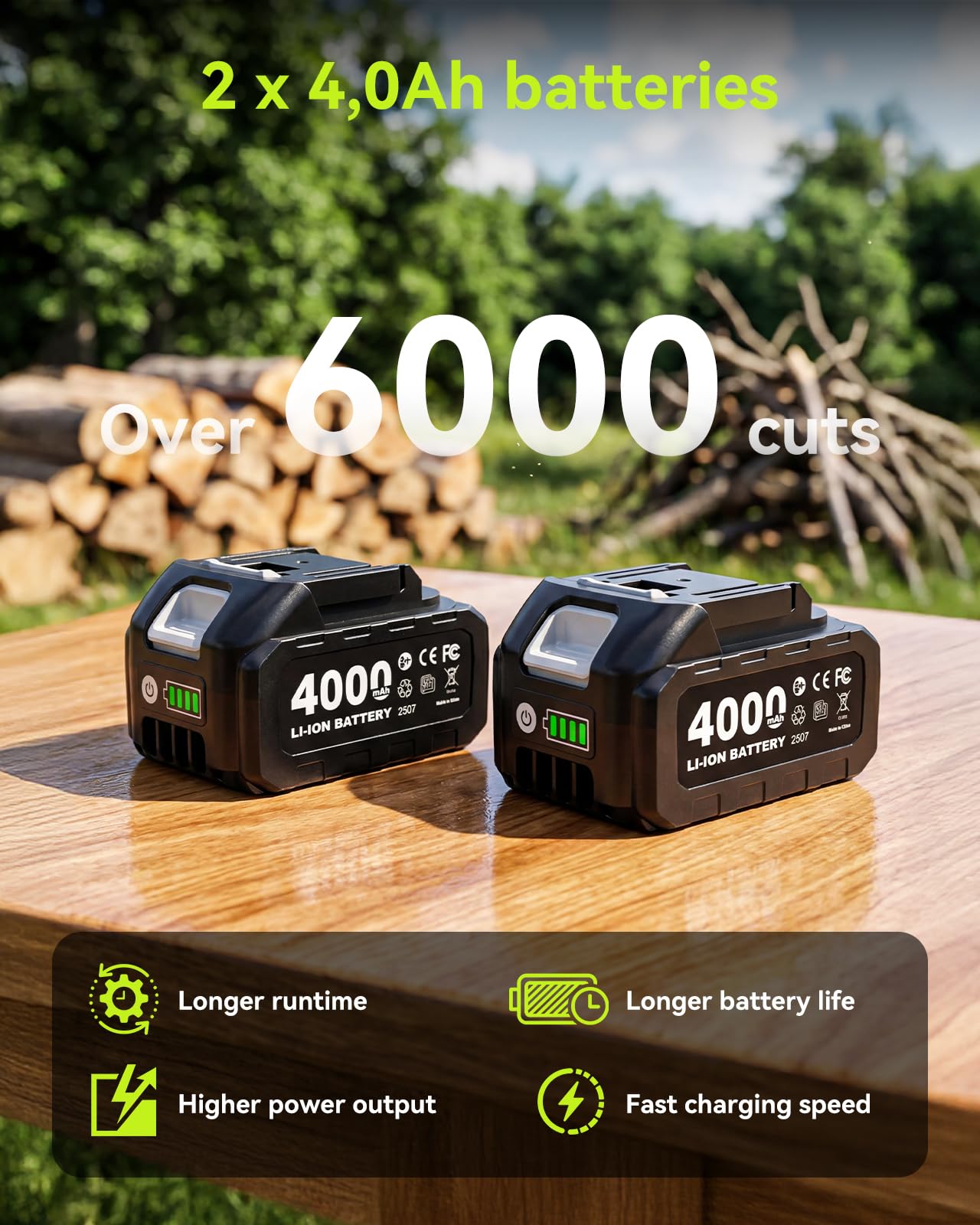 Supstable battery pack and charger showing 2x4000mAh batteries for long runtime