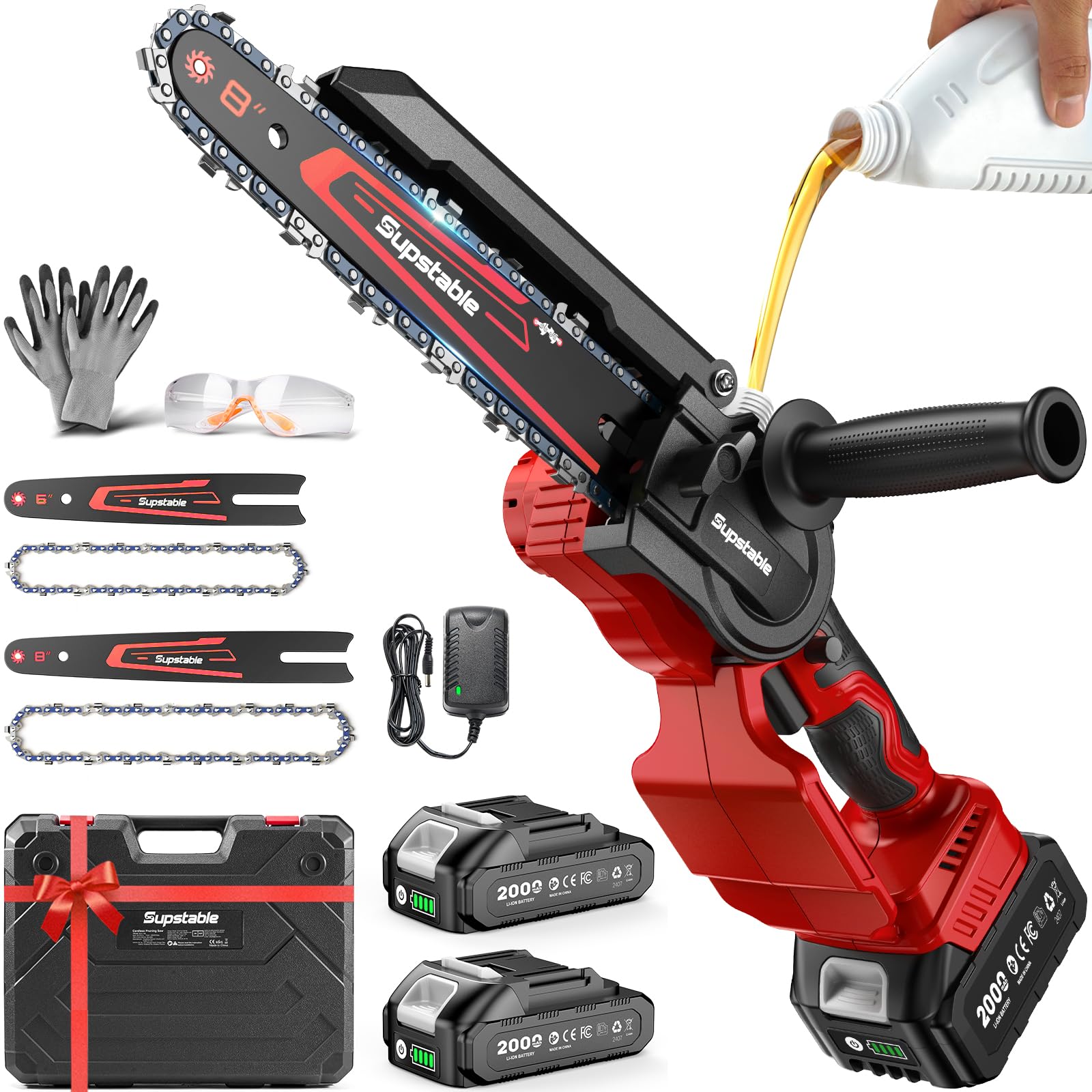 Supstable mini chainsaw front view showing compact design and controls for easy handling