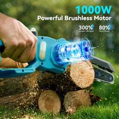 Supstable chainsaw cutting a branch, showing fast pruning efficiency and control