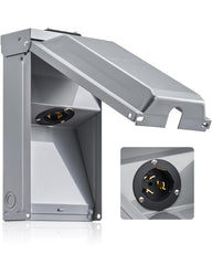 SURAIELEC front view inlet box showing weatherproof cover and secure mount benefit