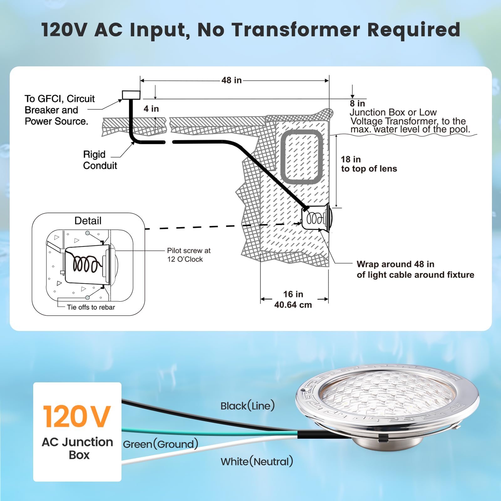 SURAIELEC light beam at night illuminating pool surface for clear visibility
