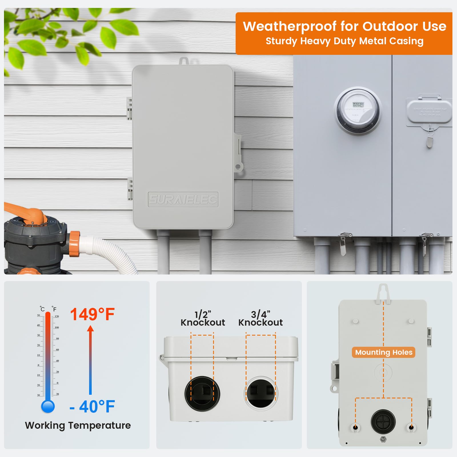 SURAIELEC mounted beside pool pump showing durable installation and organized equipment control