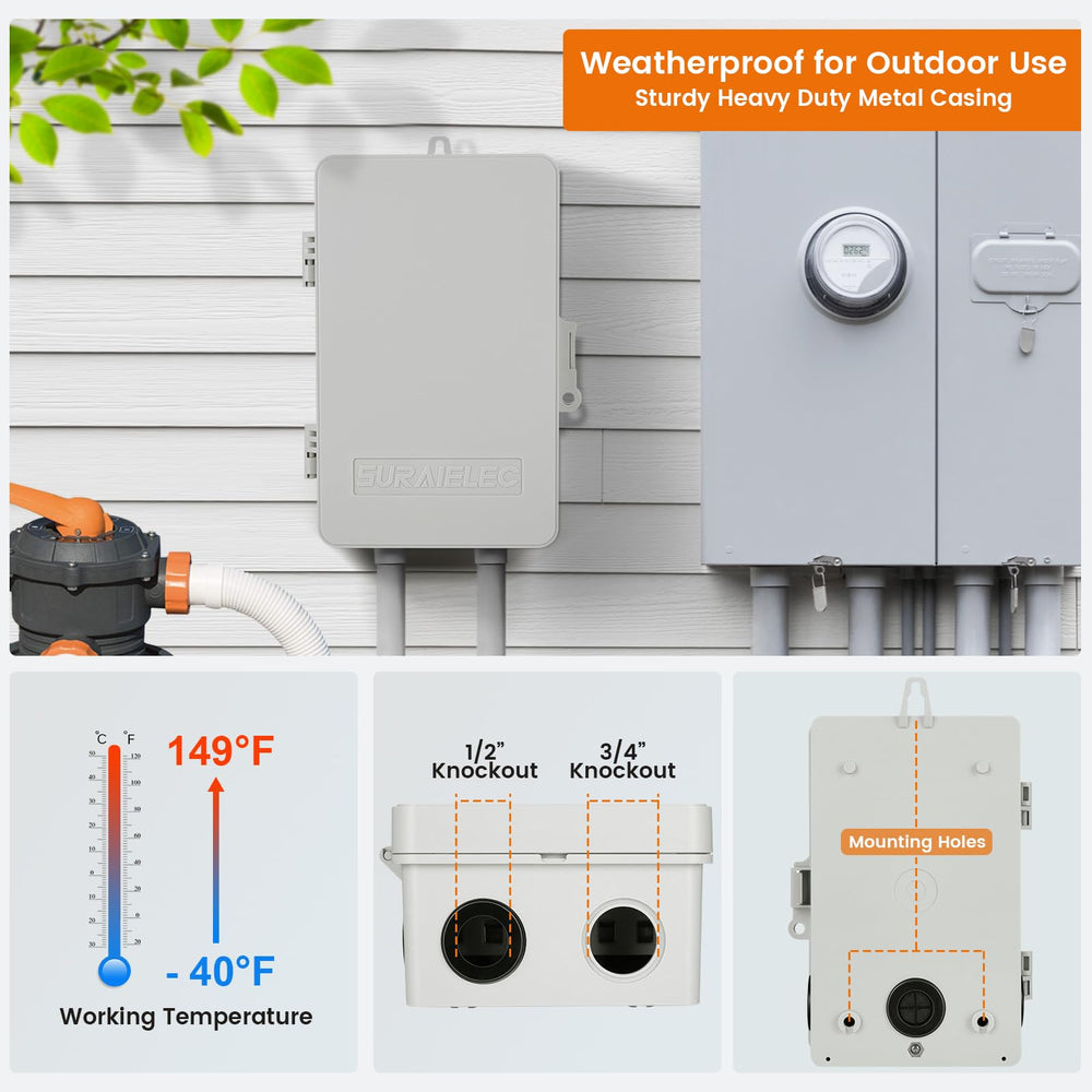 SURAIELEC mounted beside pool pump showing durable installation and organized equipment control