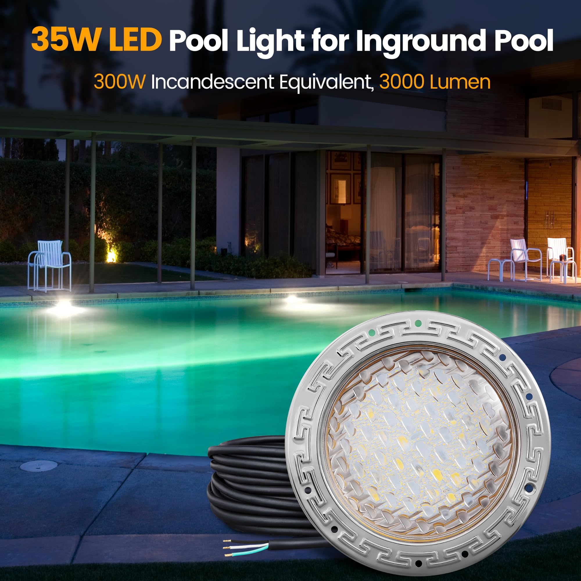 SURAIELEC pool light beside ruler illustrating 10-inch size and scale