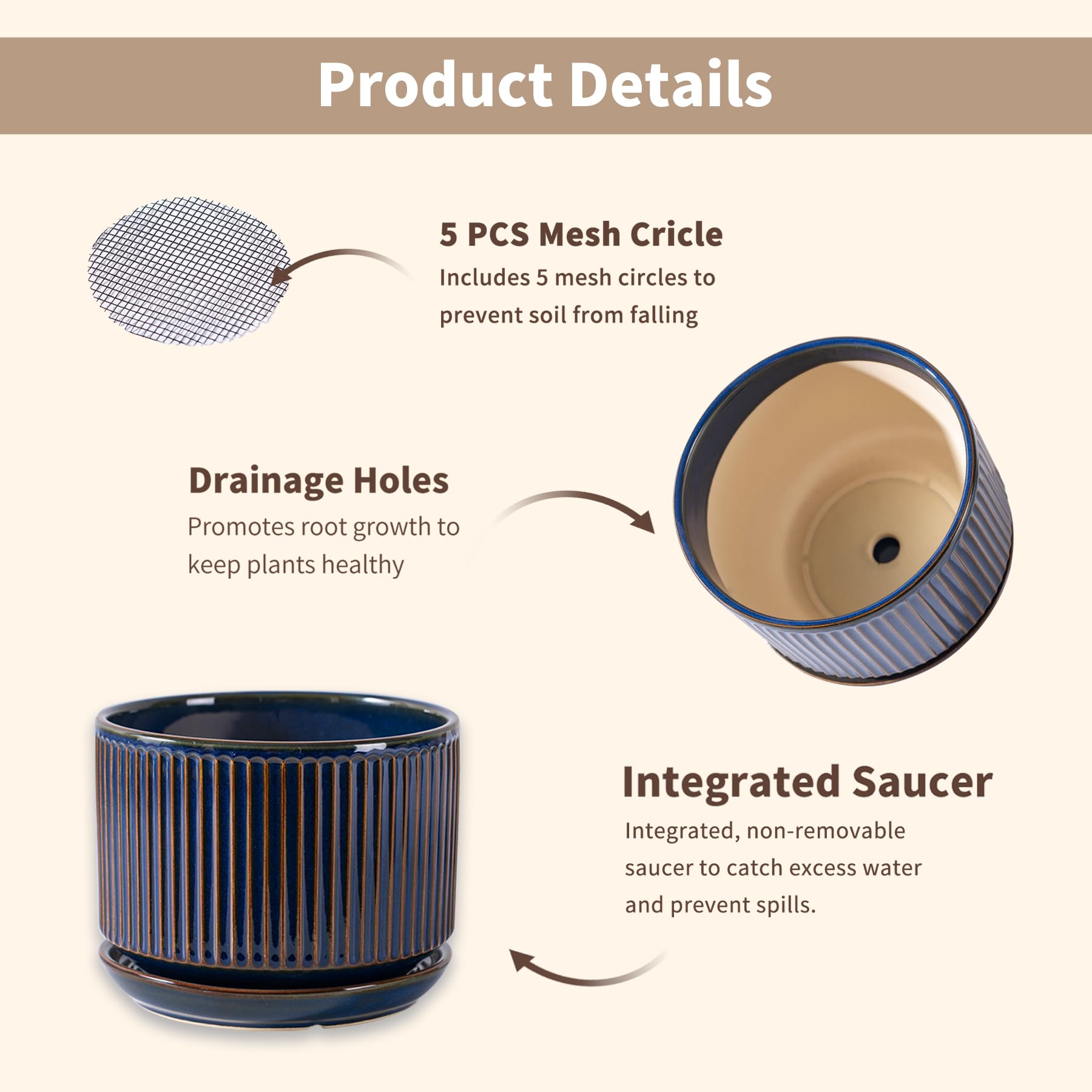 SURE YUESI size comparison of all three pots demonstrating layered display options