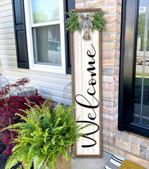 Surfapans front view welcome sign showing farmhouse white finish and greeting