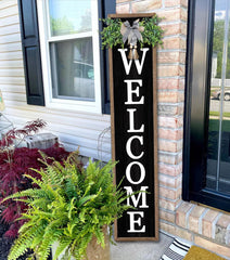 Surfapans front view welcome sign showing bold black design and greeting for curb appeal