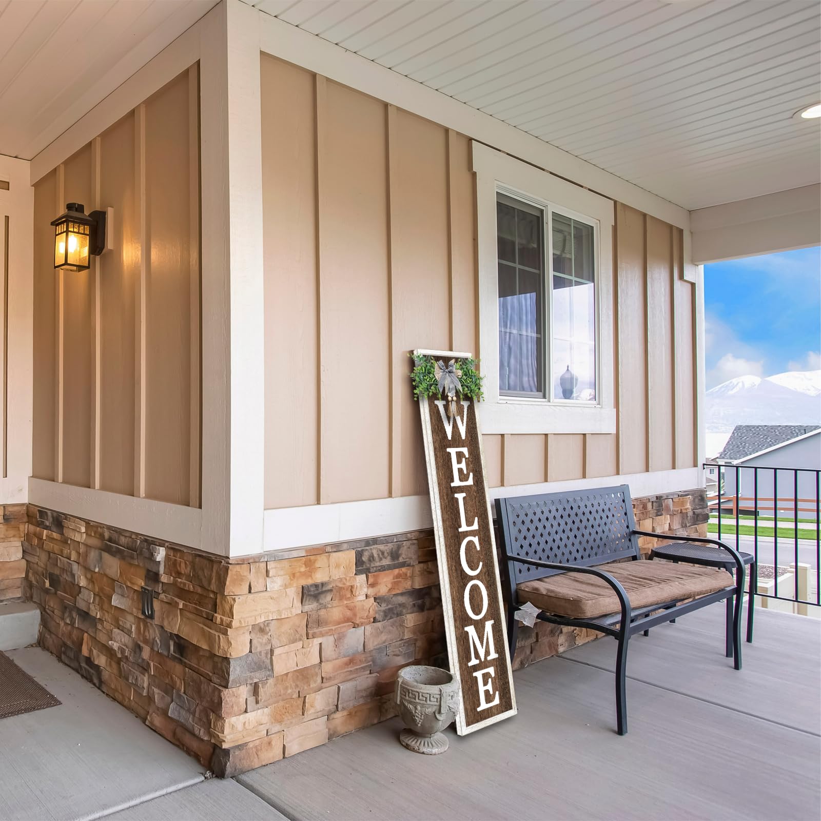 Surfapans sign displayed on an outdoor porch to enhance curb appeal