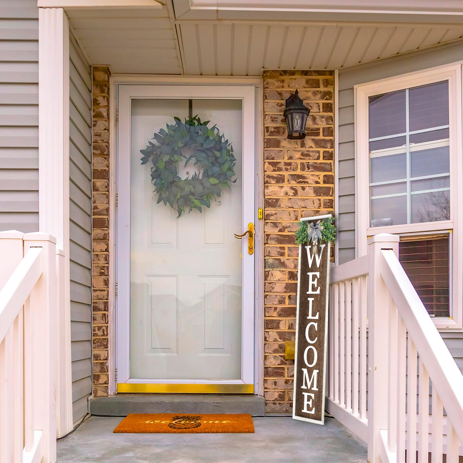 Surfapans sign next to door showing scale and narrow vertical fit