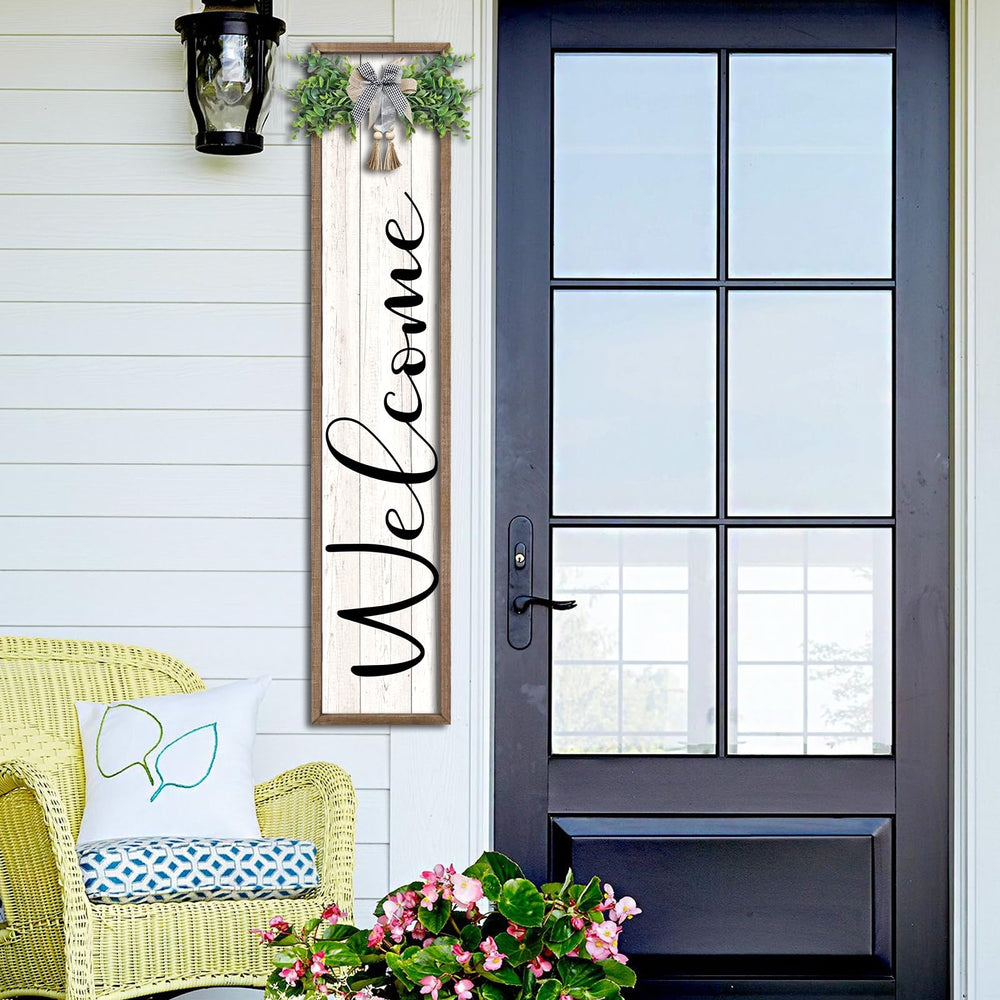 Surfapans sign styled with seasonal planters and pumpkins for versatility