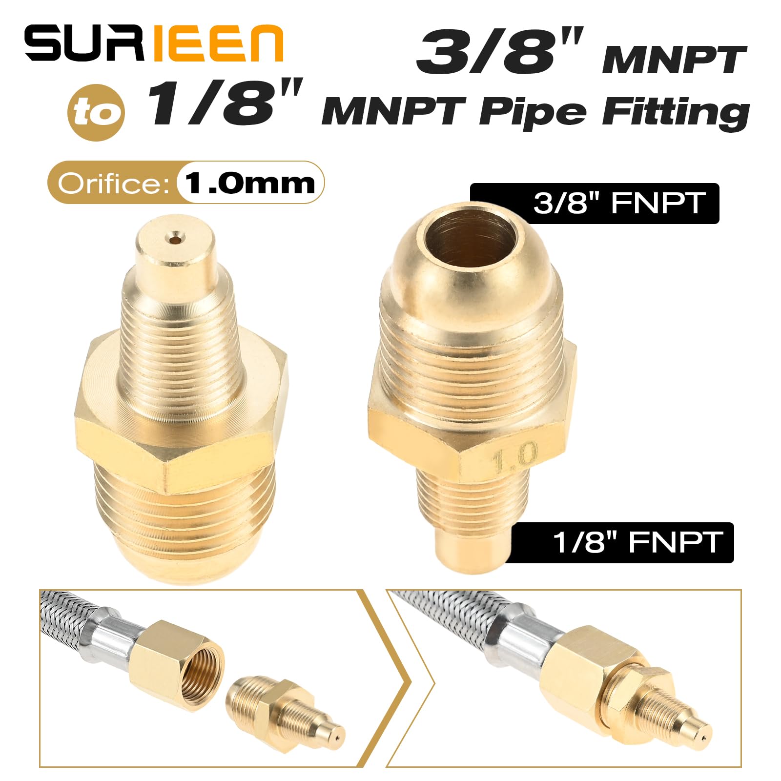 SURIEEN heavy brass fittings detail highlighting durable conversion and leak-resistant seal