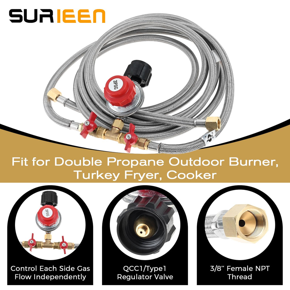 SURIEEN Y-splitter close-up showing twin shut-off valves for independent flow control