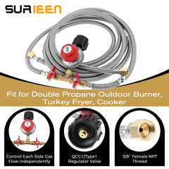 SURIEEN Y-splitter close-up showing twin shut-off valves for independent flow control