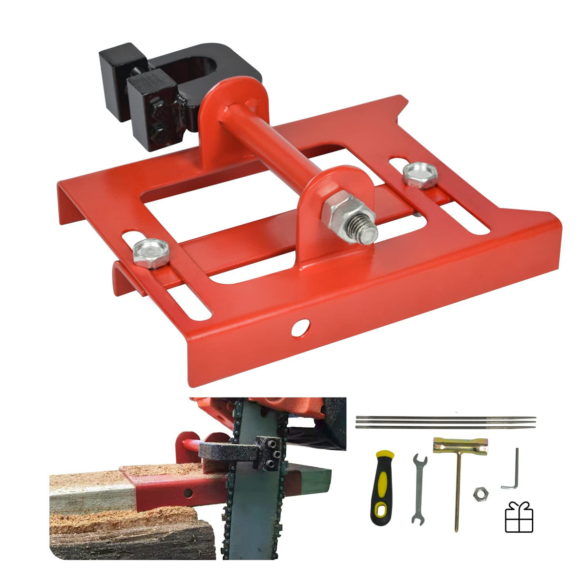 Surmount Way front view of red mill guide showing sturdy frame and easy setup benefit