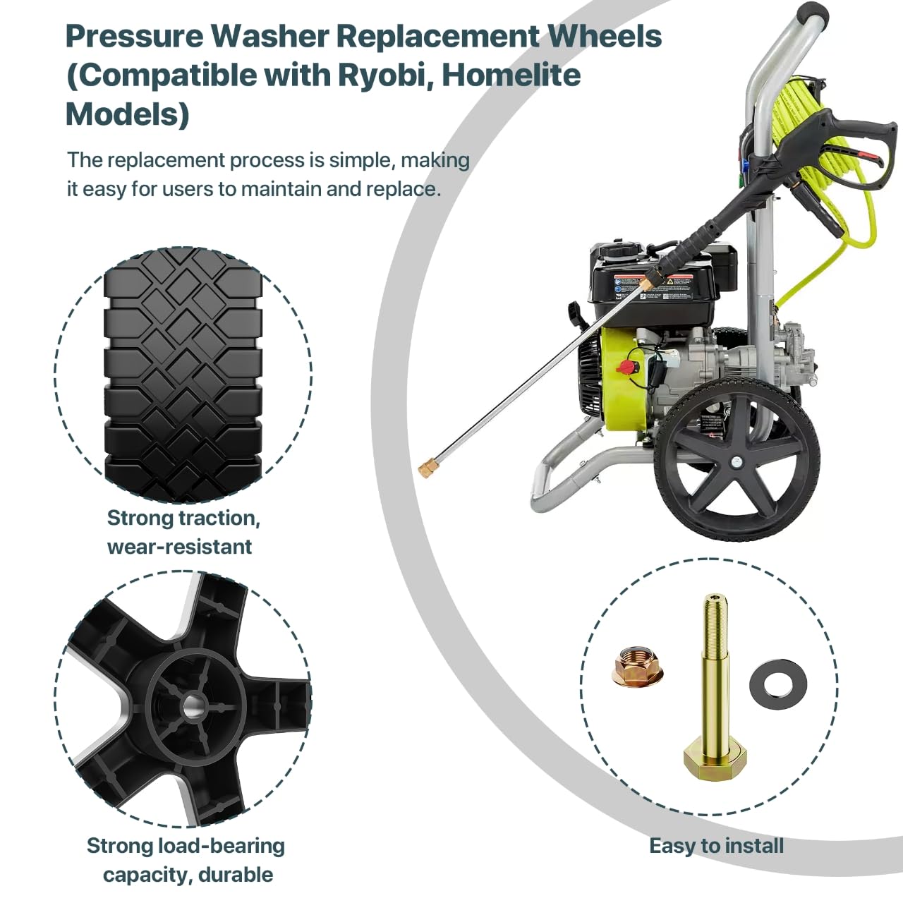 SurpLee wheel installed on a pressure washer showing improved mobility benefit