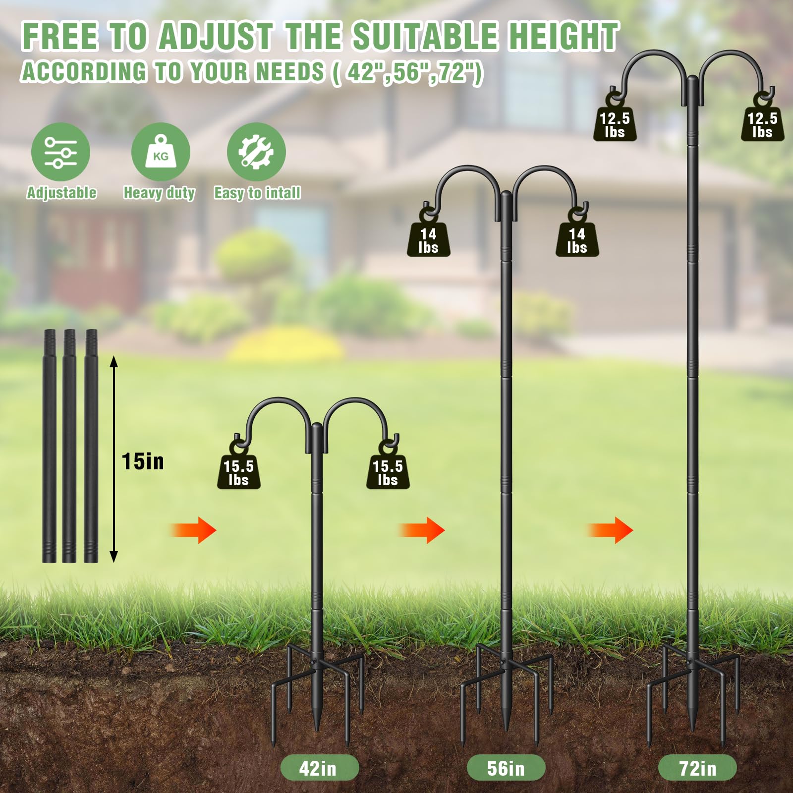 Surprizo five-prong base closeup showing ground anchor benefit: superior stability in soil