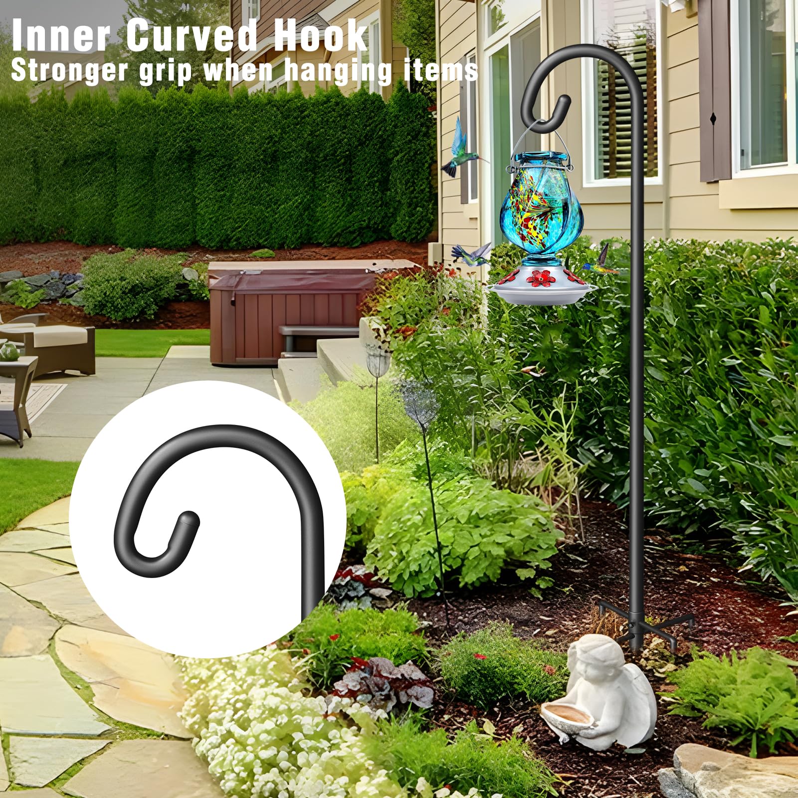 Surprizo hook with hanging basket adding vertical greenery and curb appeal