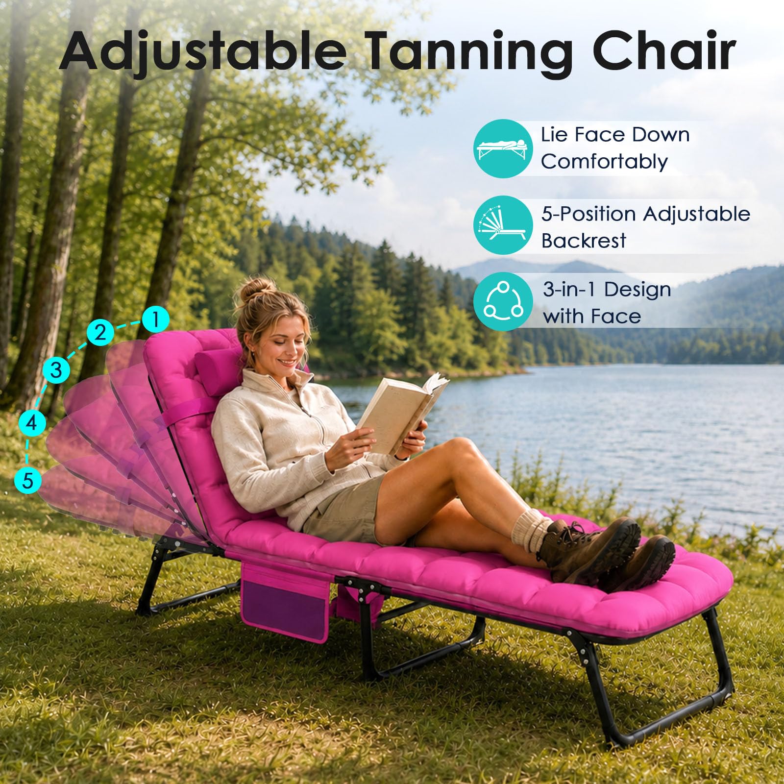 Suteck adjustable backrest demo showing five recline positions