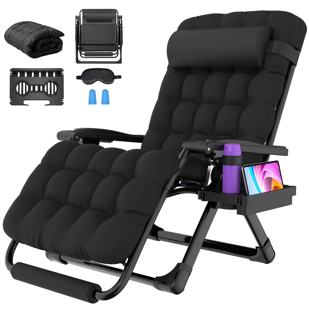 Suteck front view of oversized zero gravity chair showing sturdy frame and breathable mesh for stable outdoor comfort