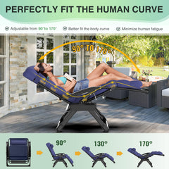 Suteck chair in use on a patio demonstrating ergonomic reclining benefit