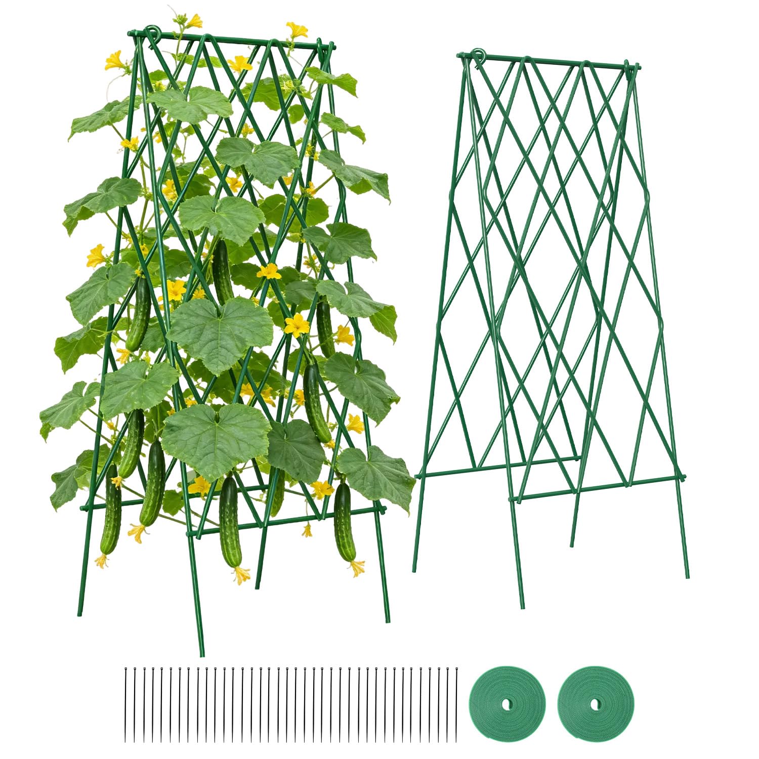 Suteck front view A-frame trellis showing dual-sided support and compact footprint