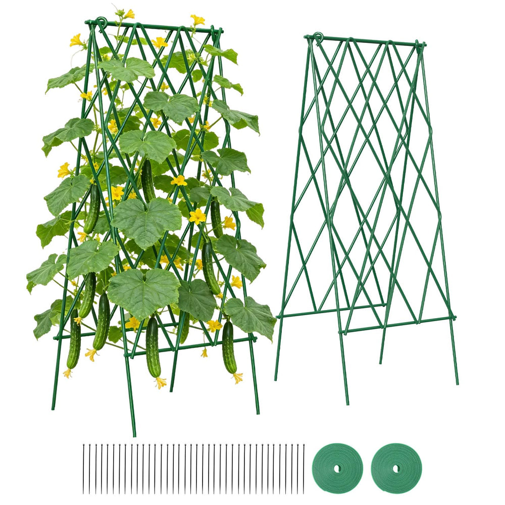 Suteck front view A-frame trellis showing dual-sided support and compact footprint