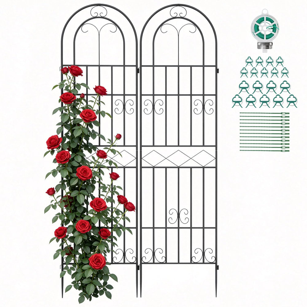 Suteck front view of two trellis panels showing elegant arch and finish benefits structure