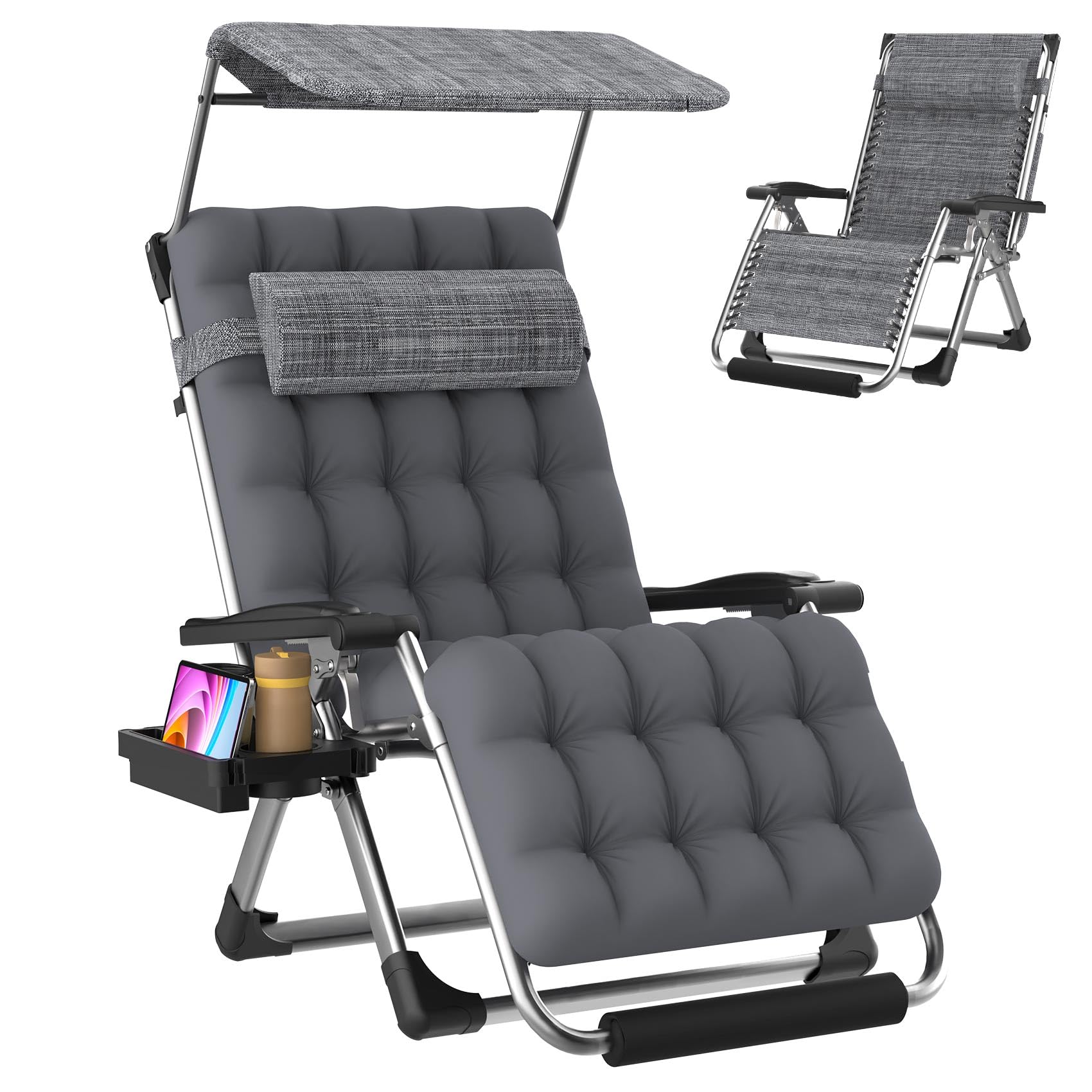 Suteck front view with canopy showing shaded lounging comfort