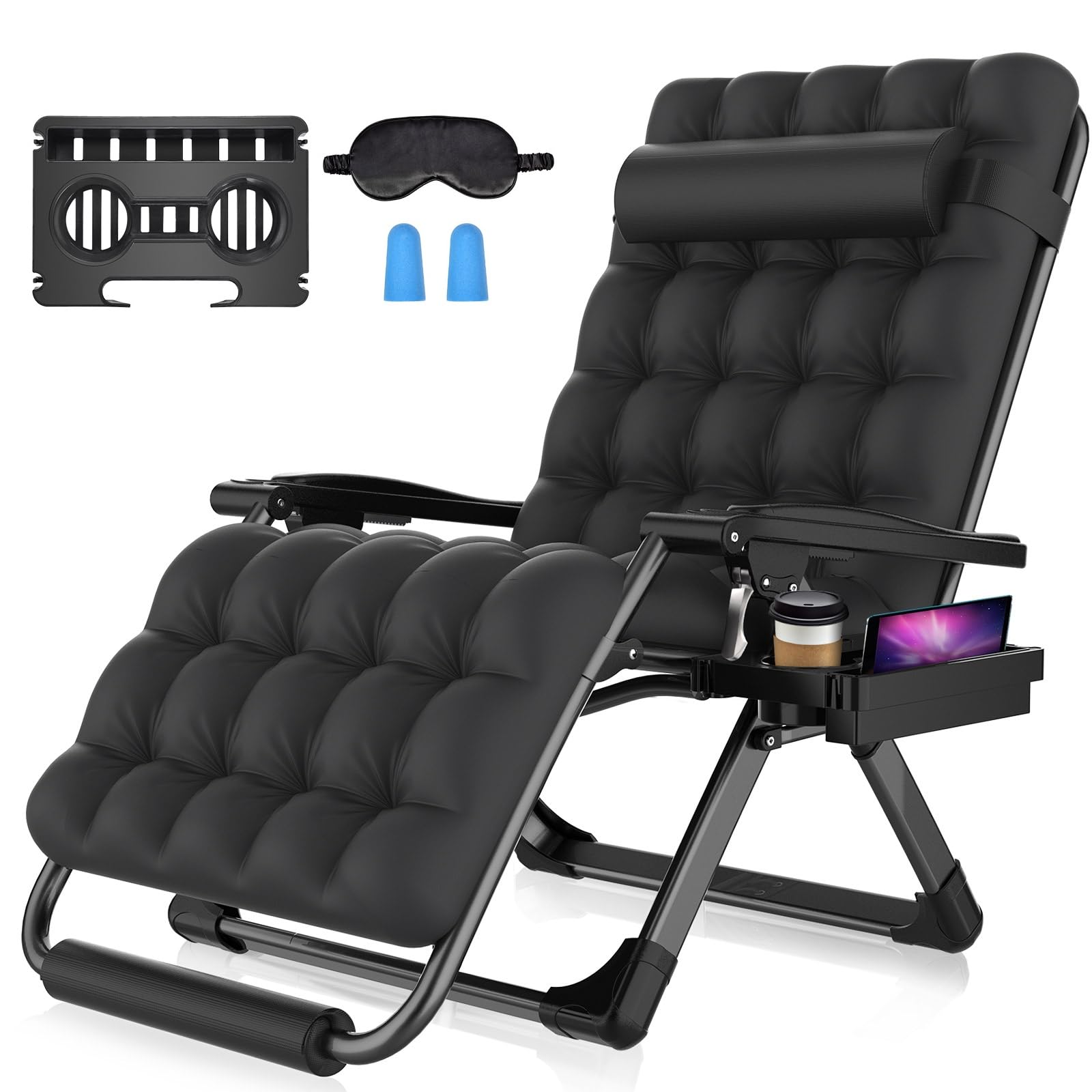 Suteck front view of oversized zero gravity chair showing wide seat and support