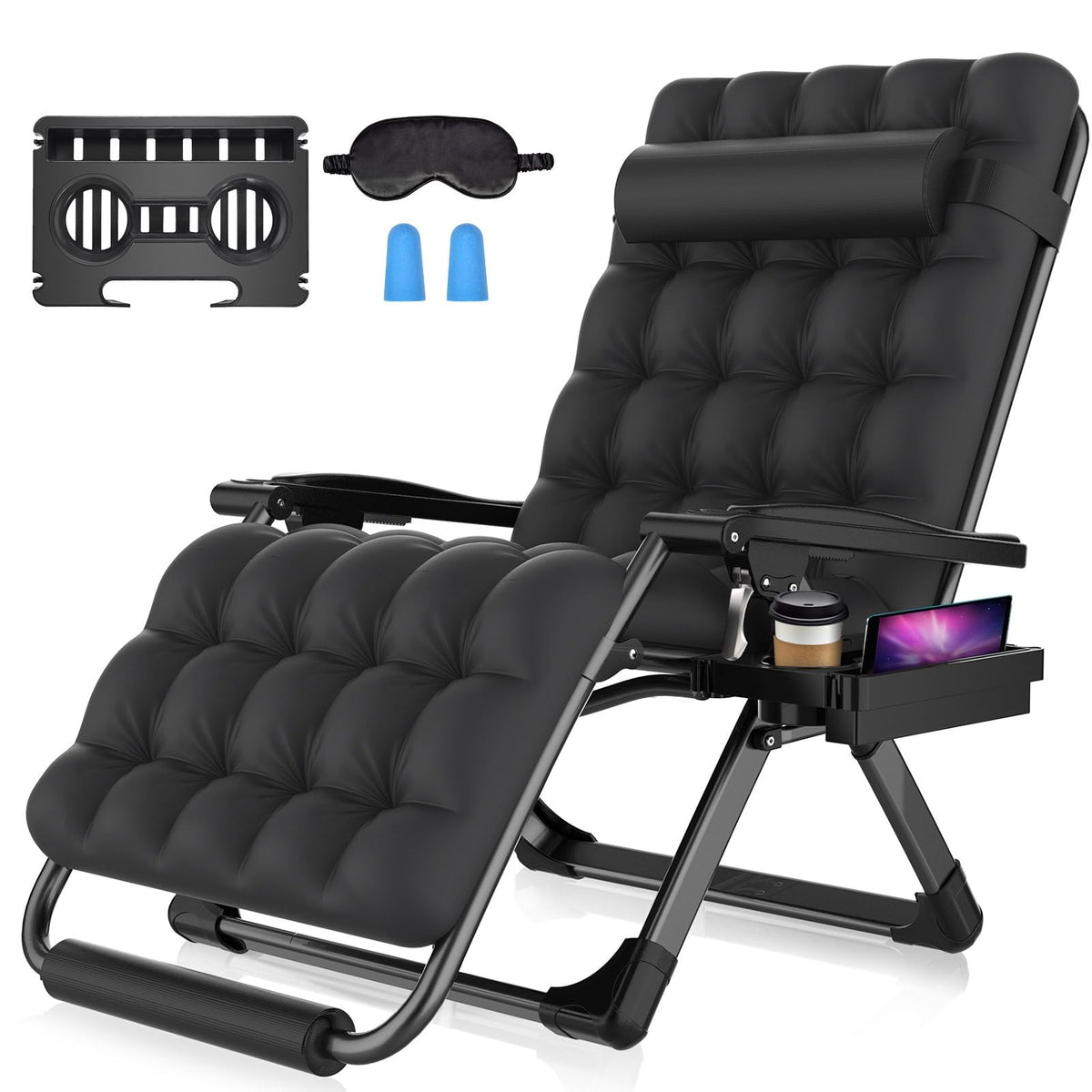 Suteck front view of oversized zero gravity chair showing wide seat and support