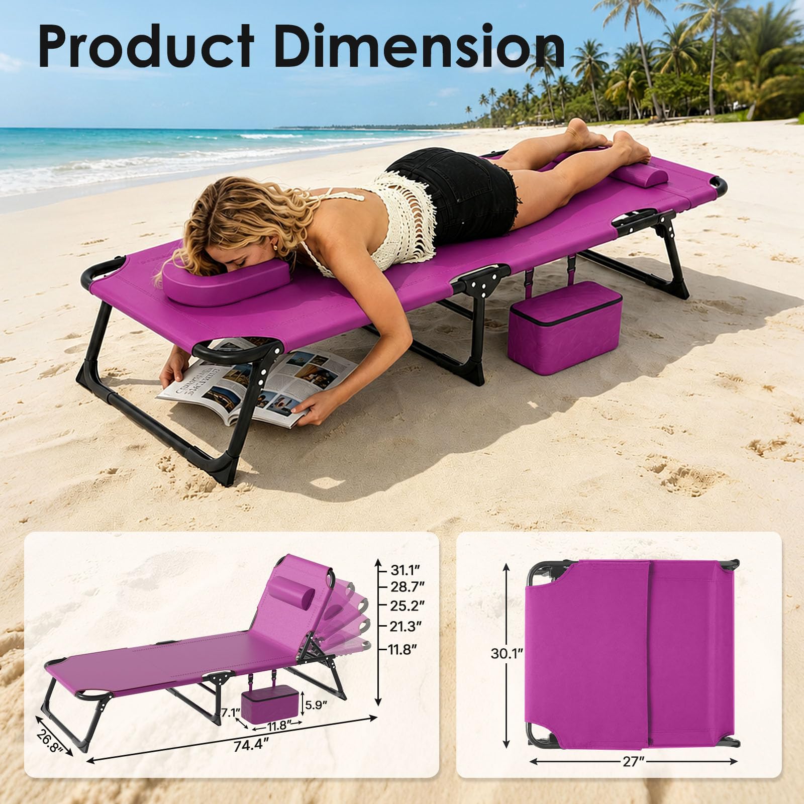 Suteck full length flat lounge showing roomy surface for comfort