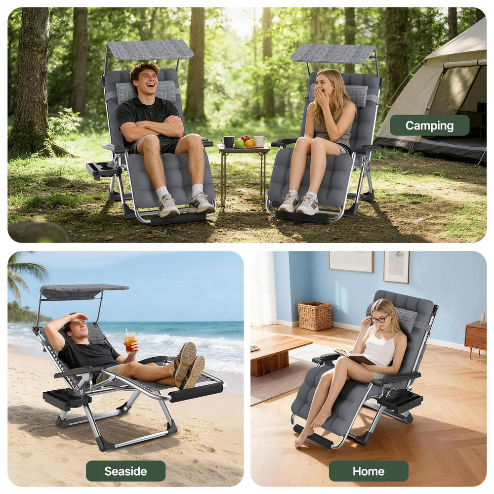 Suteck chair on patio illustrating portable shaded relaxation
