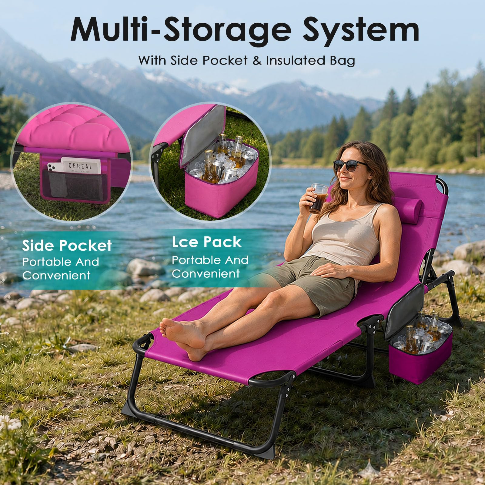 Suteck side pocket and insulated bag holding essentials and drinks