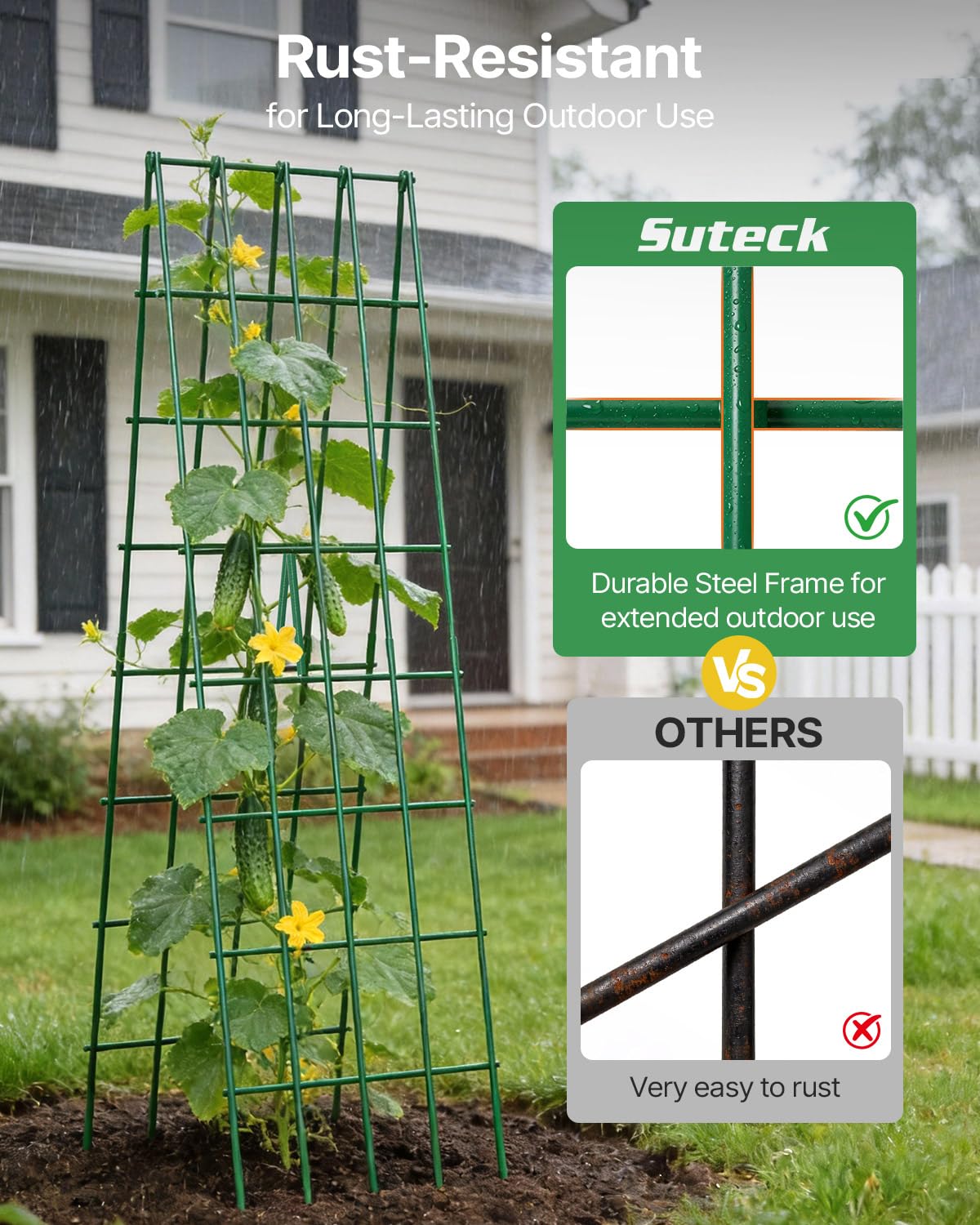 Suteck next to gardener illustrating 59 inch height and ergonomic access