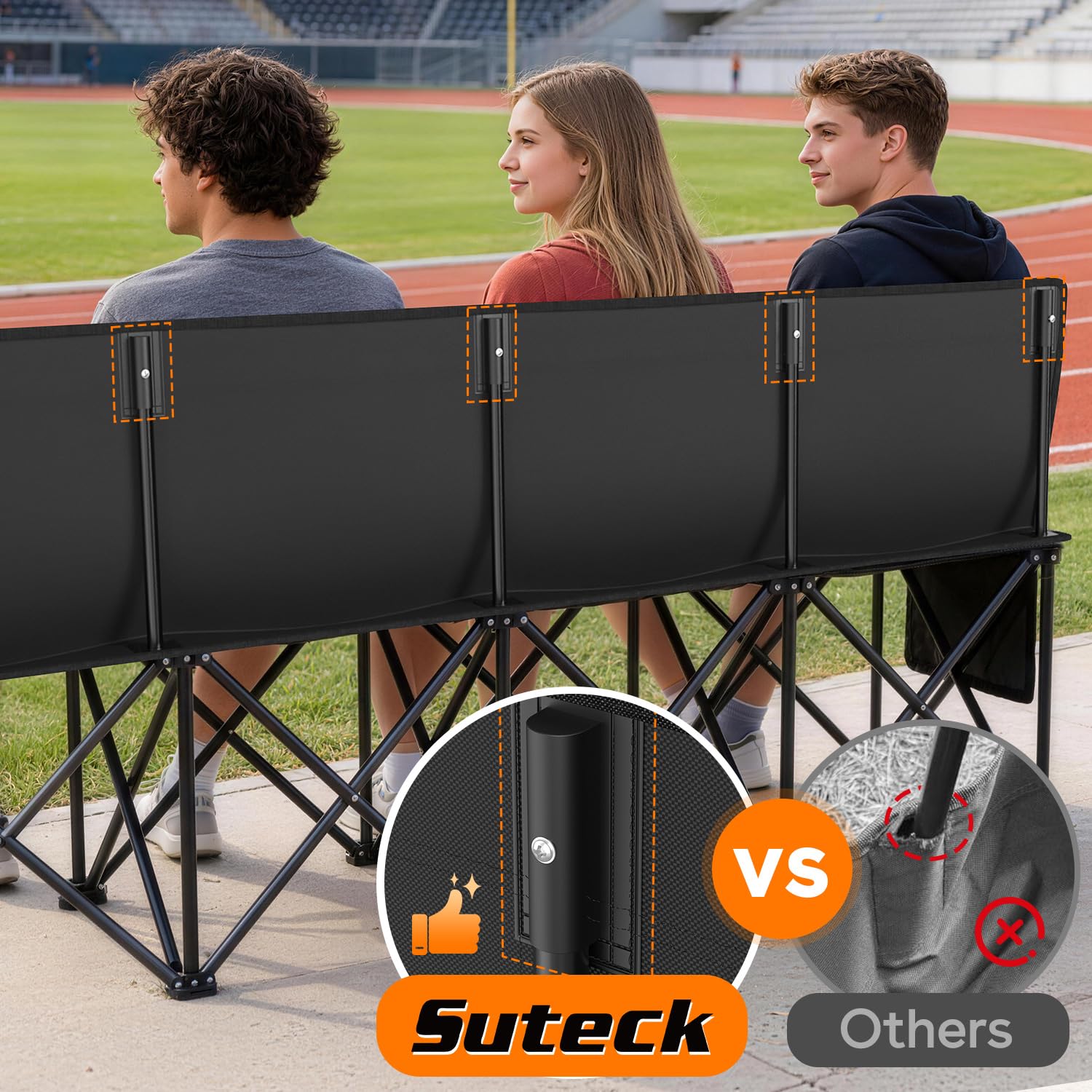 Suteck iron leg frame close-up showing shock-absorbing support