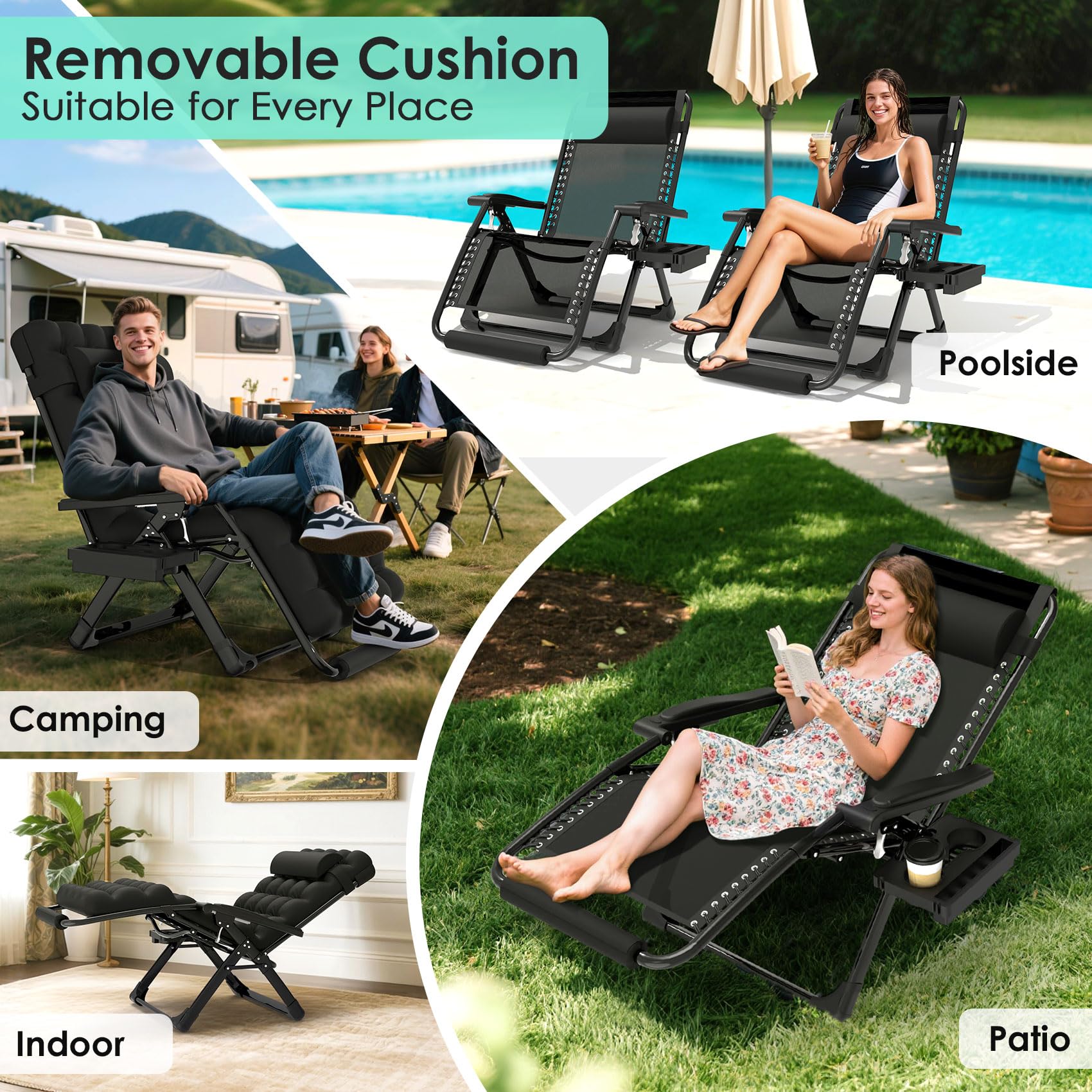 Suteck thick removable cushion and large cup holder providing convenient storage
