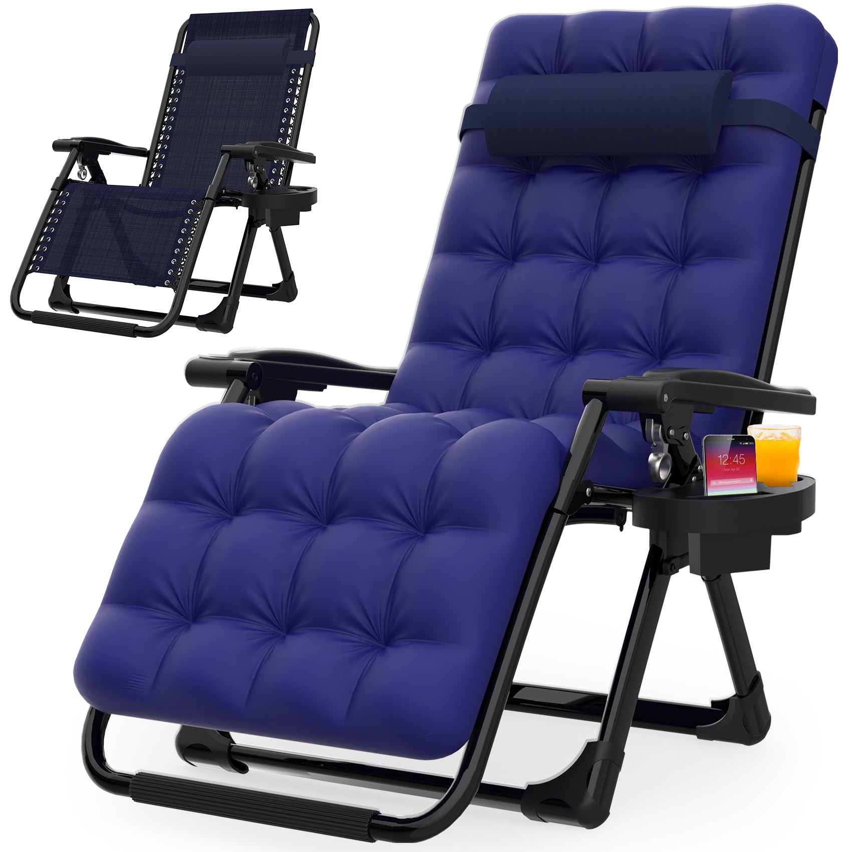 Suteck zero gravity chair front view showing sturdy frame and fabric comfort