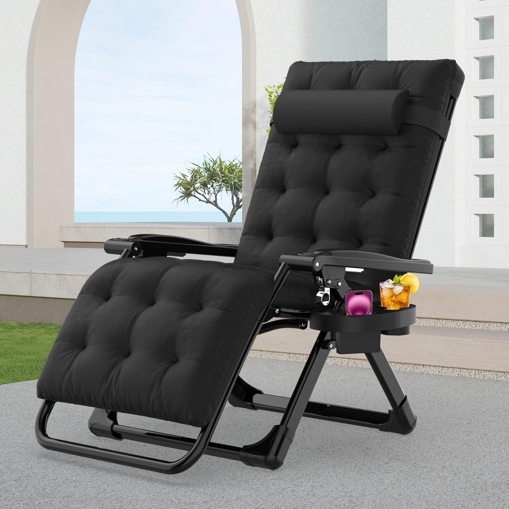 Suteck front view of zero gravity chair showing sturdy frame and cushion comfort
