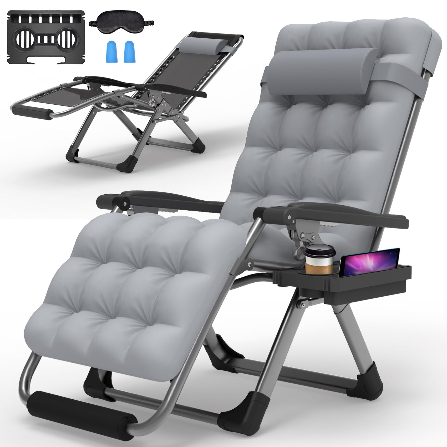 Suteck chair front view showing full recline and stable stance