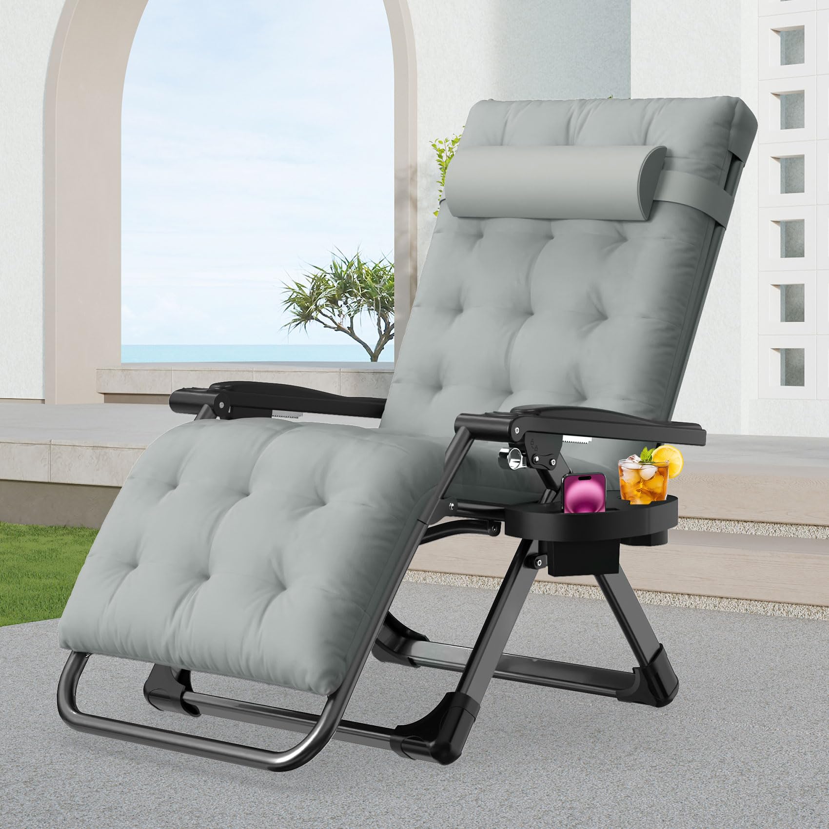 Suteck zero gravity chair front view showing full recline and stable base benefit