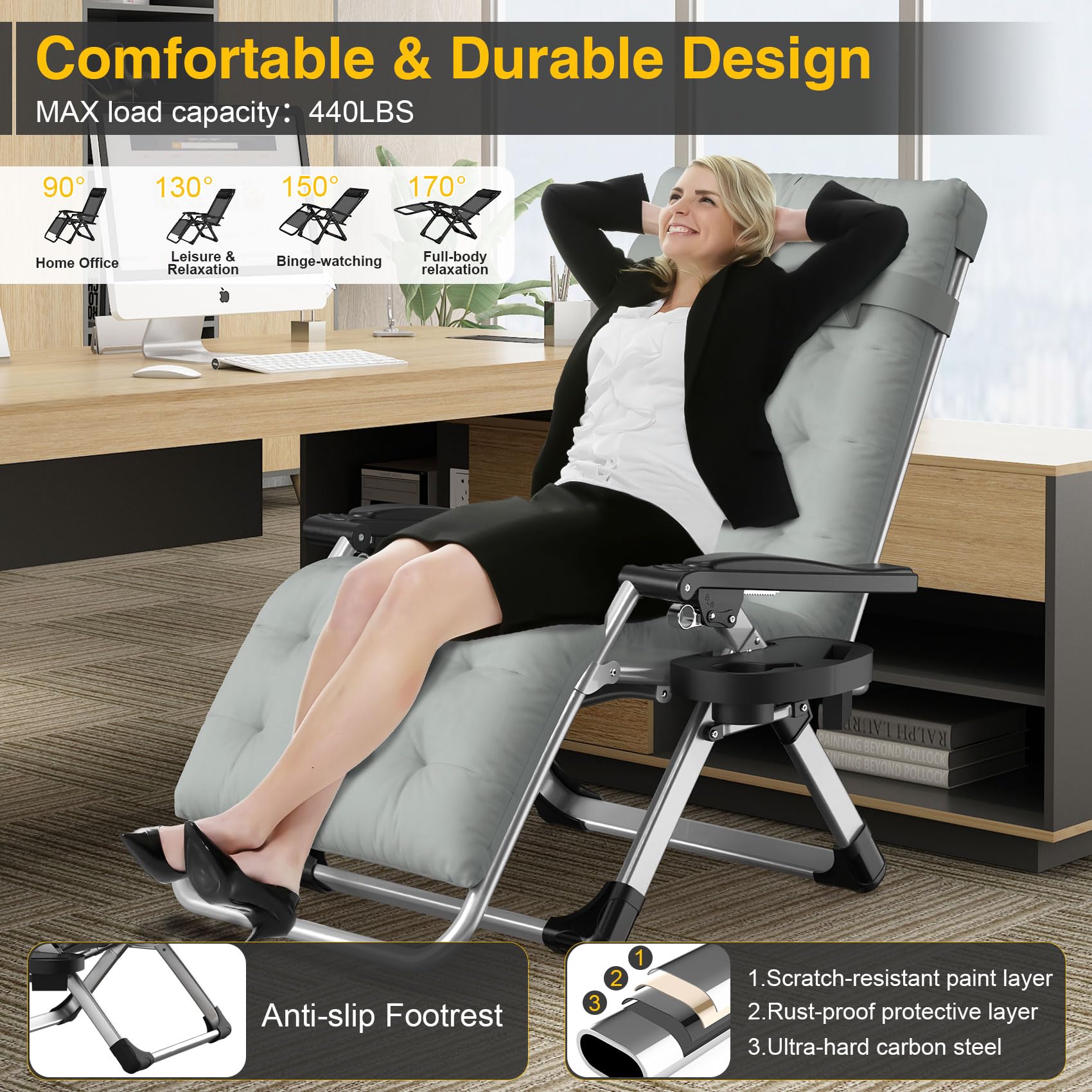Suteck lounge chair on patio with person relaxing showing outdoor comfort and style