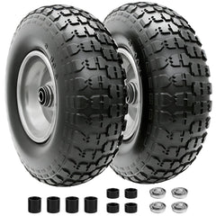 Sutmorly front view of two packaged 13-inch flat-free tires showing immediate use benefit