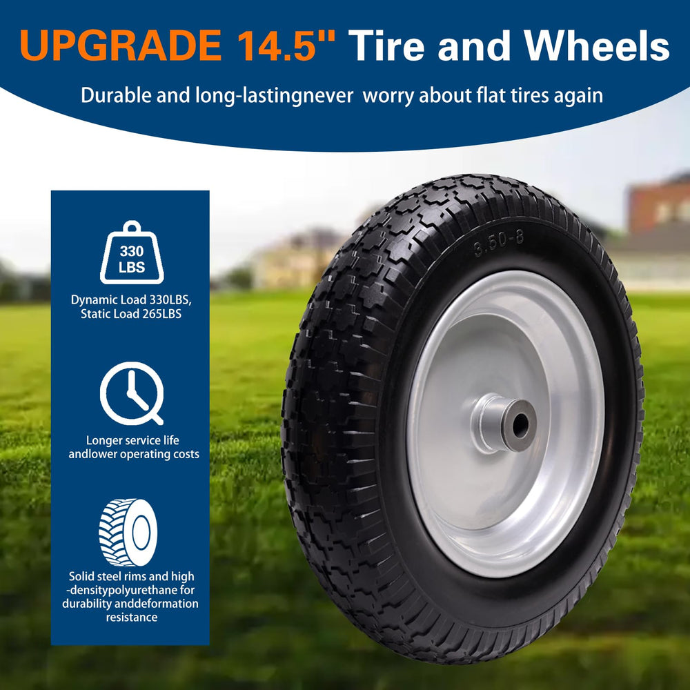Sutmorly wheel mounted on a wheelbarrow illustrating immediate replacement benefit