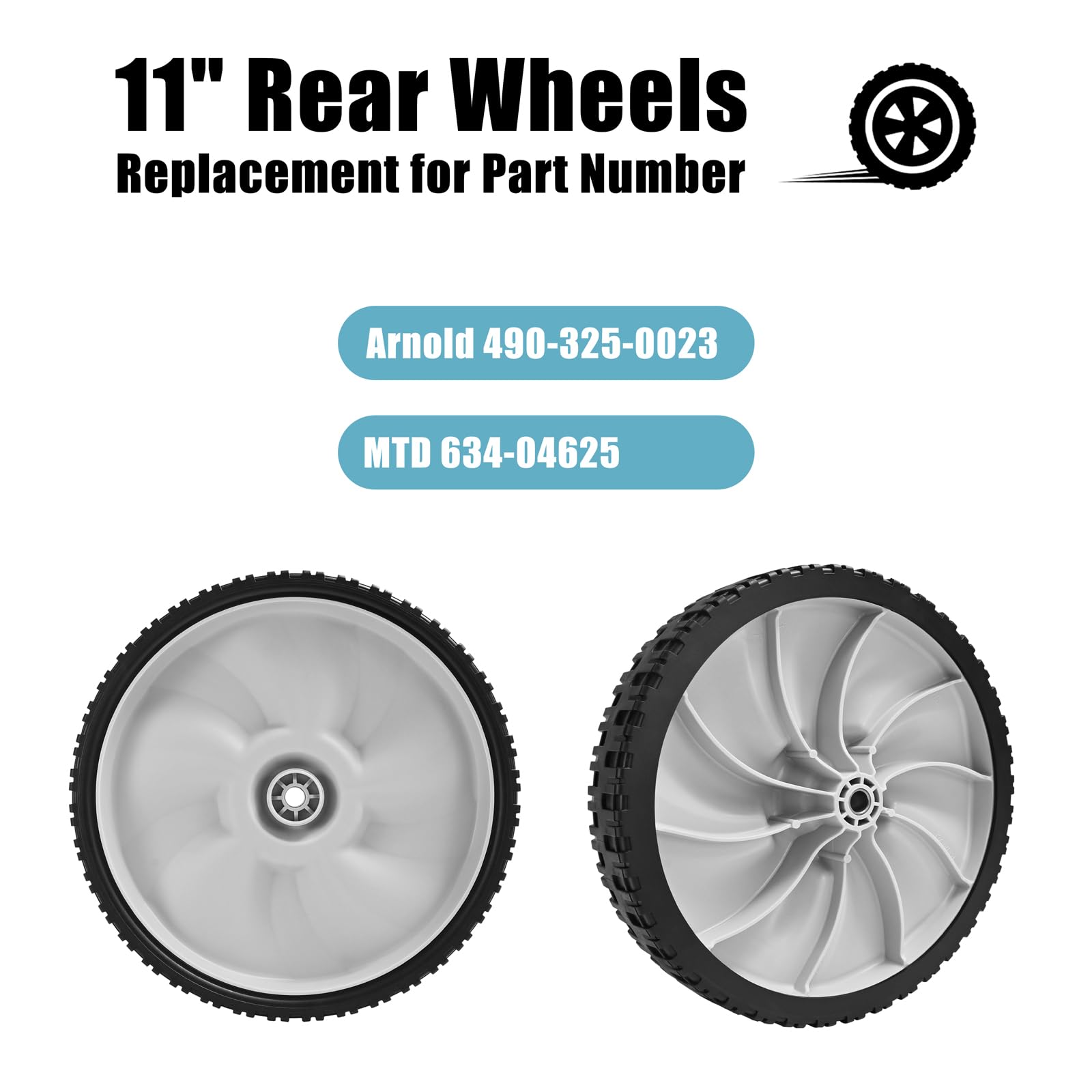 Sutmorly wheel installed on mower axle demonstrating easy replacement