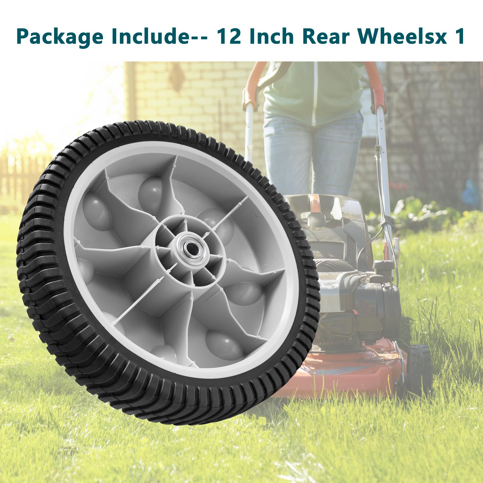 Sutmorly wheel mounted on mower axle demonstrating easy installation