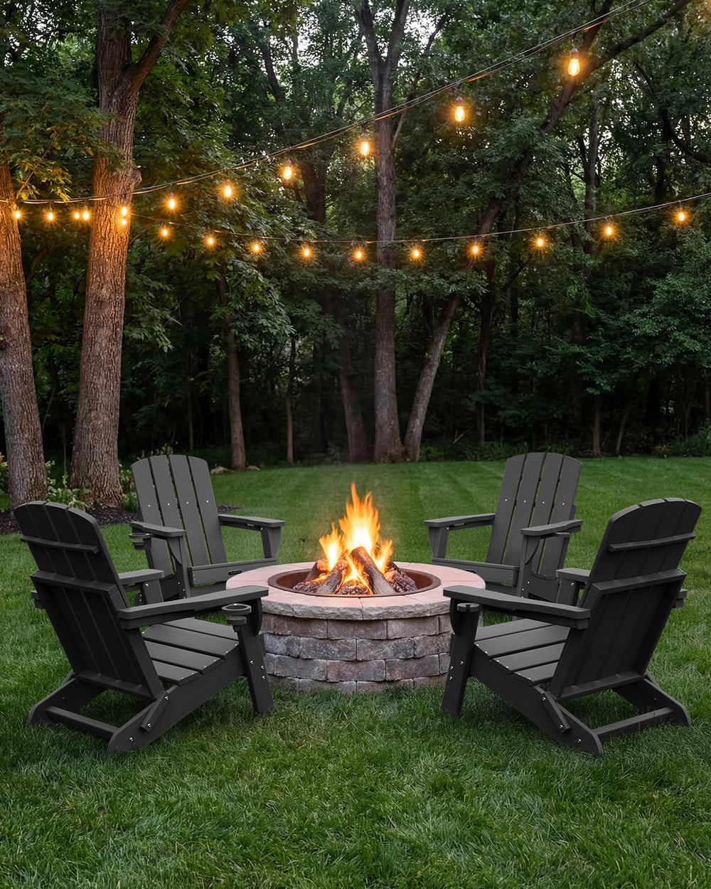 SUUNYN chair placed by a fire pit showing relaxed evening entertaining benefit